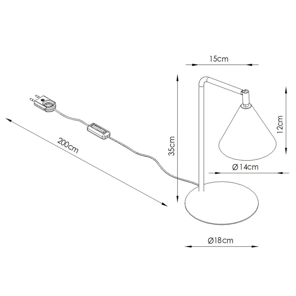 Schéma coté : Lampe à poser Nox cône acier vert olive E14