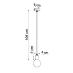 Schéma des dimensions de la suspension Edison : rosace 8 cm, câble réglable jusqu'à 106 cm