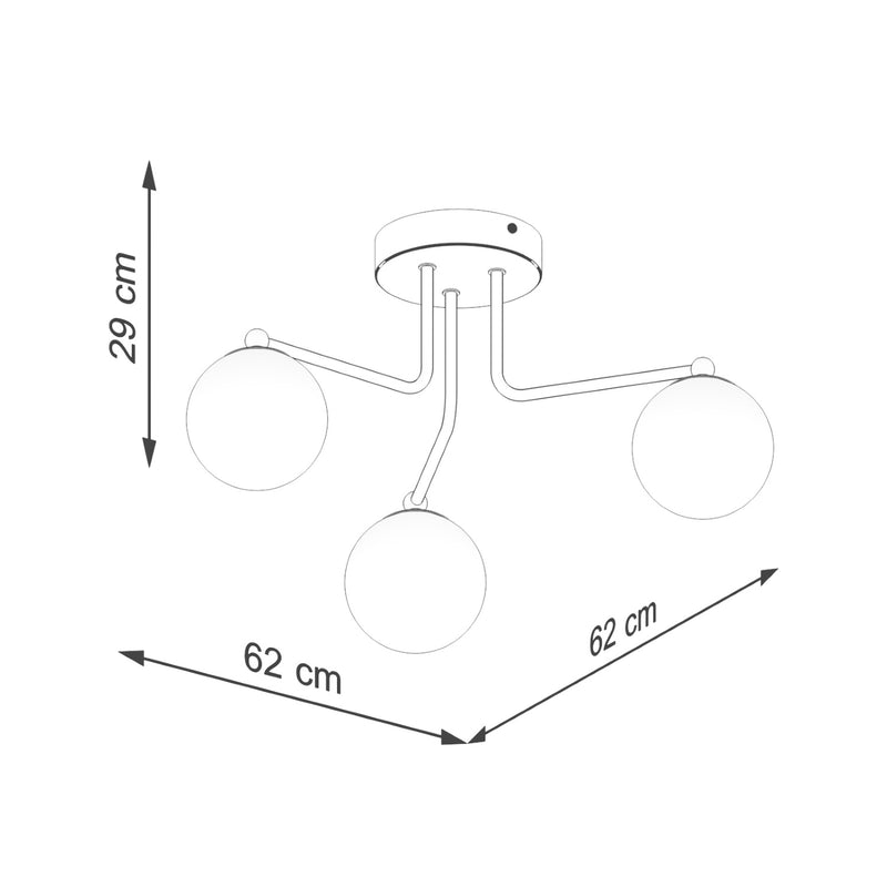 Dimensions Lustre Astral 3 boules opale acier blanc G9