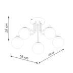 Schéma coté : Lustre Astral 5 boules opale acier noir G9