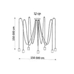 Dimensions du lustre Edison 7 : rosace 12 cm, câbles réglables de 150 à 300 cm