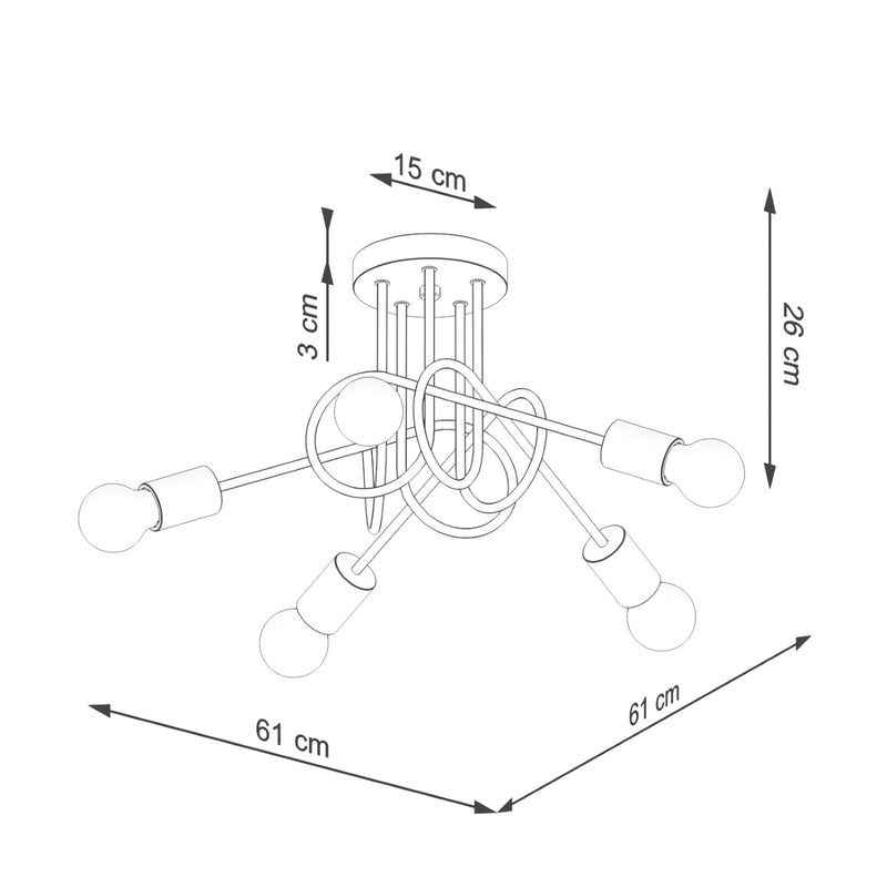 Dimensions Pendelleuchte Ember 5 Holz und Metall weiß E27
