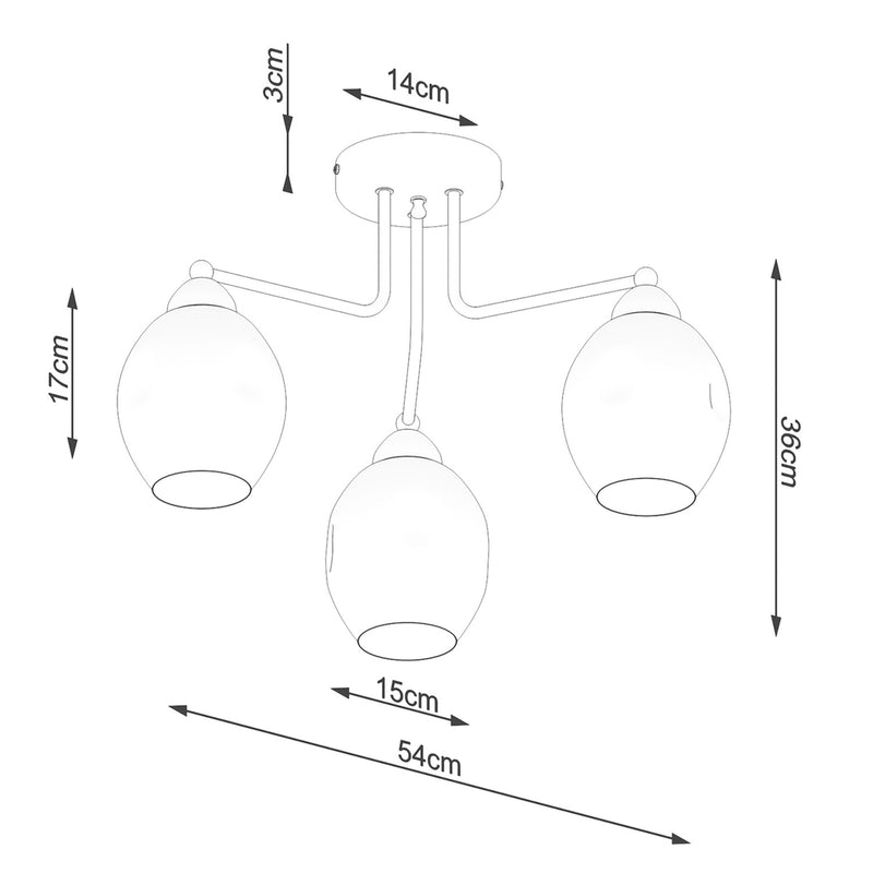 Dimensions Lustre Fillan 3 verre fumé E27