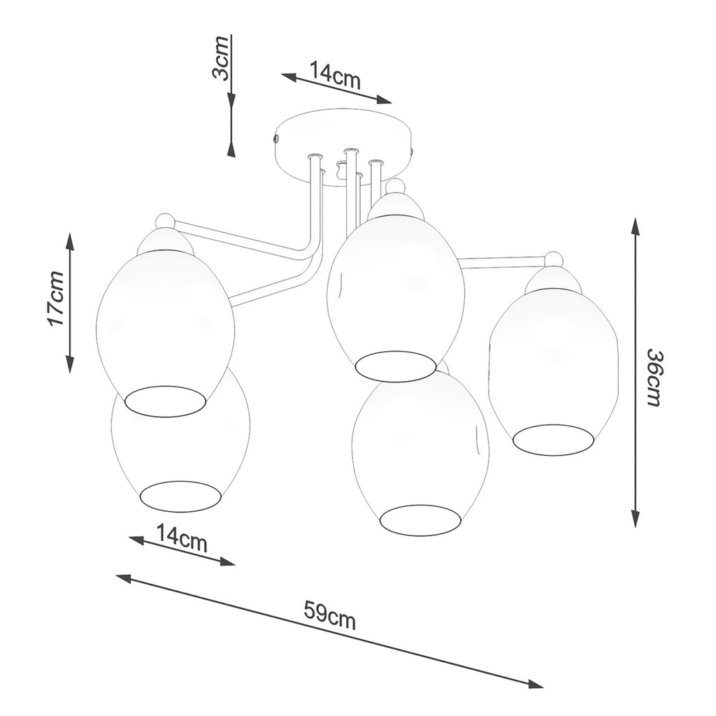 Schéma coté du Lustre Fillan 5 verre fumé E27