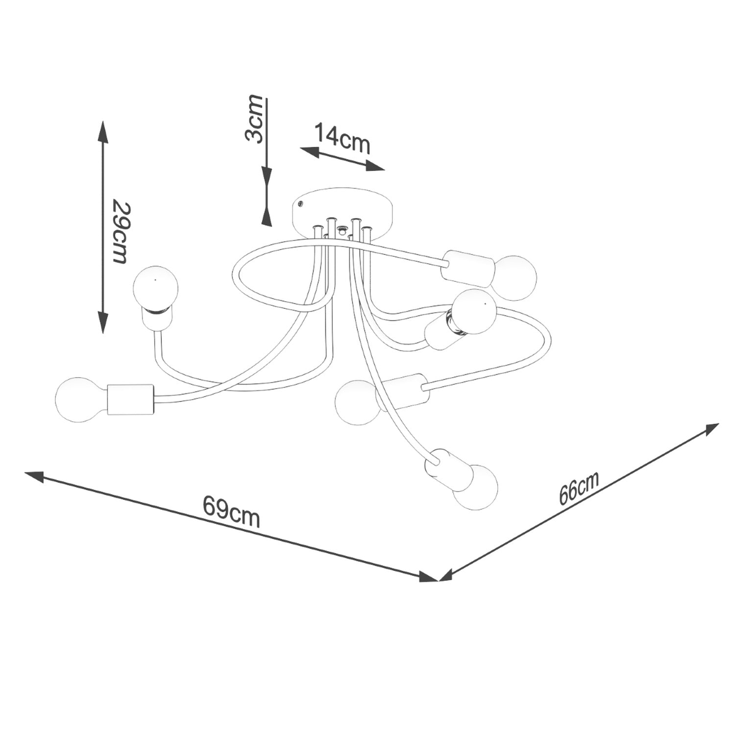 Schéma coté : Lustre Levar 6 métal noir E27