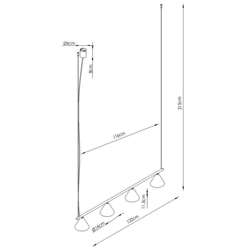 Dimensions Lustre Nox 4 cônes acier blanc E14