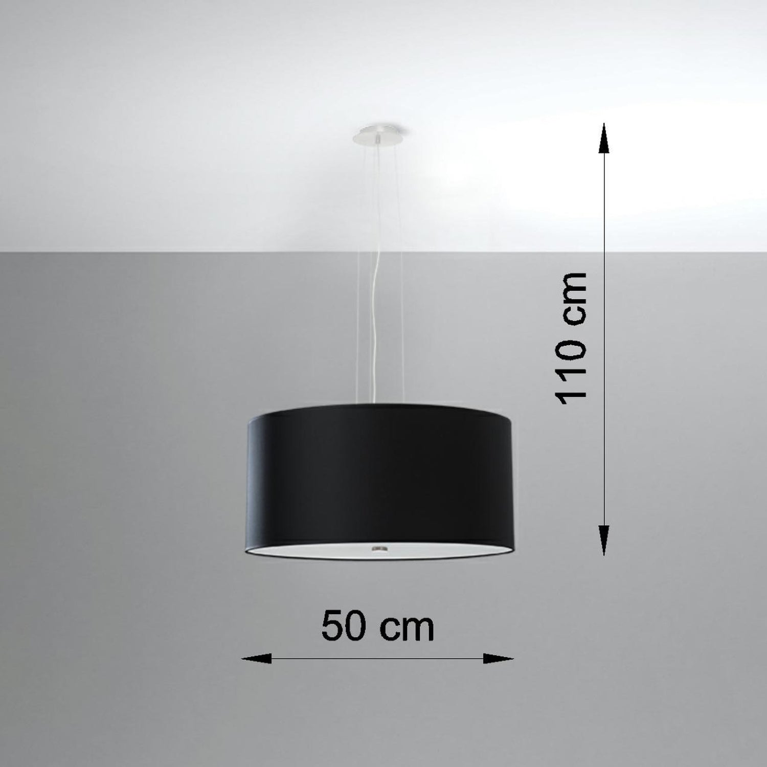 Schéma des dimensions du lustre Otto 50, diamètre 50 cm, hauteur totale 115 cm
