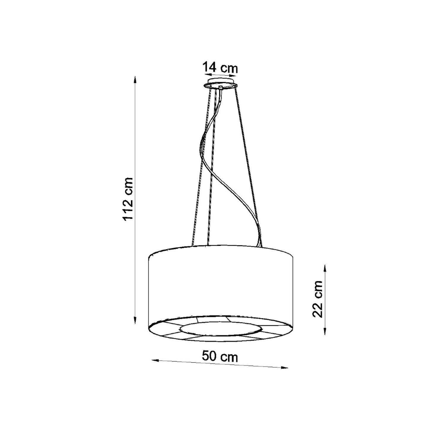 Schéma des dimensions du lustre Saturno 50, diamètre 50 cm, hauteur totale 112 cm