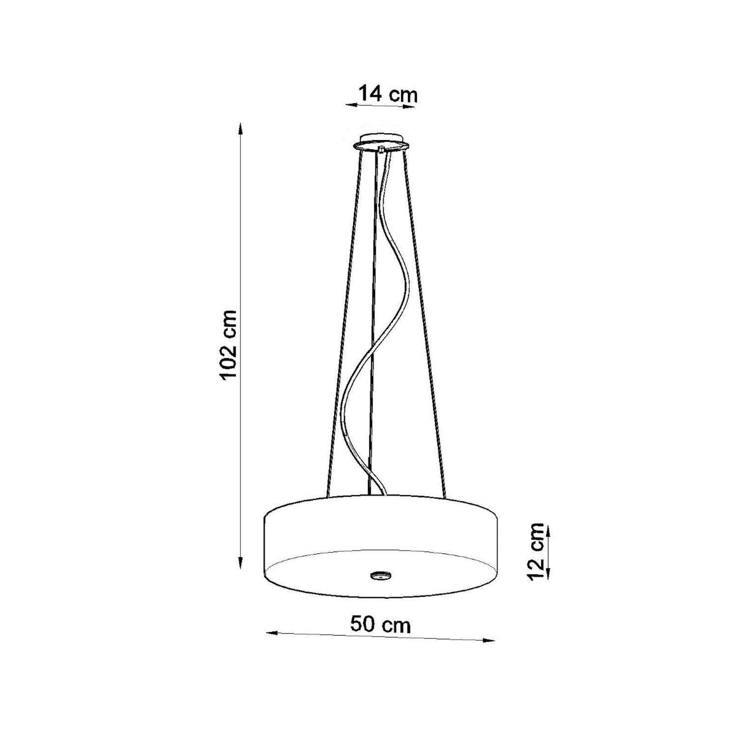 Schéma des dimensions du lustre Skala 50, diamètre 50 cm, hauteur totale 102 cm