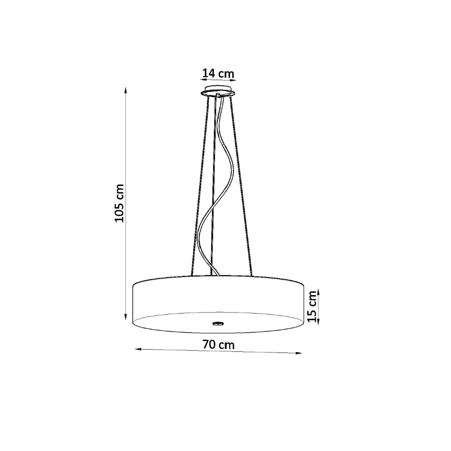 Schéma des dimensions du lustre Skala 70, tambour de 70 cm, hauteur totale 105 cm