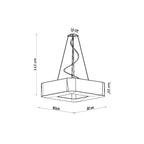Schéma des dimensions du lustre Urano 80, carré de 80 cm, hauteur totale 112 cm