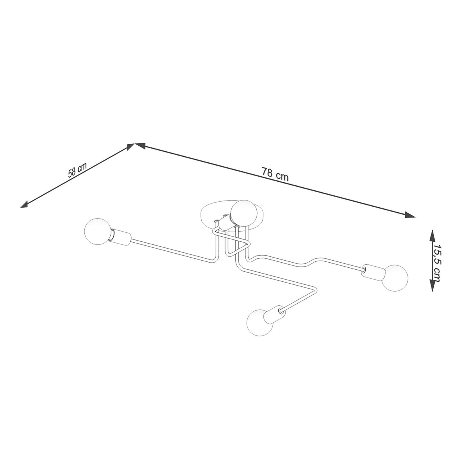 Schéma coté : Lustre Vector 4 métal noir E27