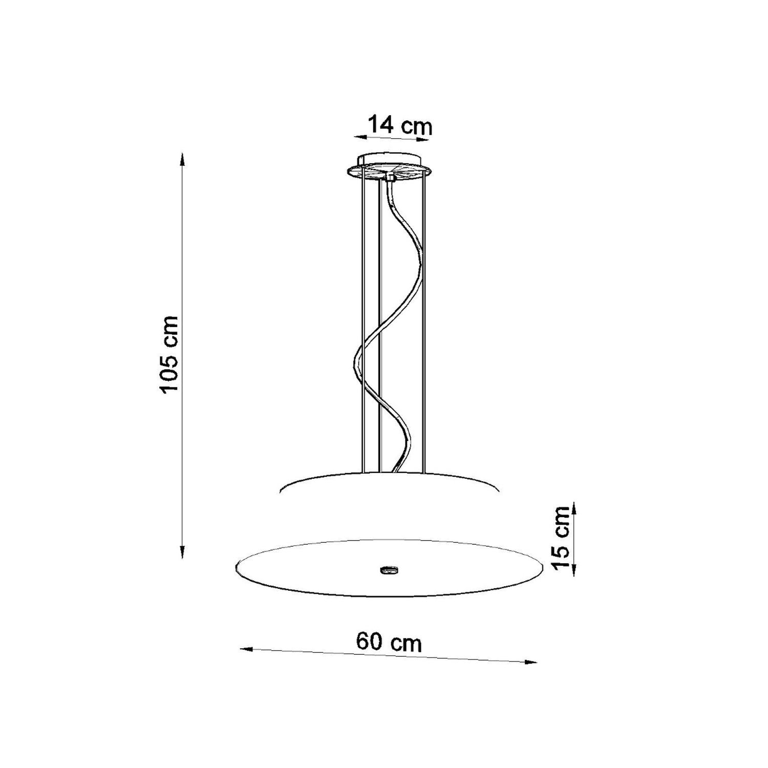 Schéma des dimensions du lustre Vega 60, diamètre 60 cm, hauteur totale 105 cm