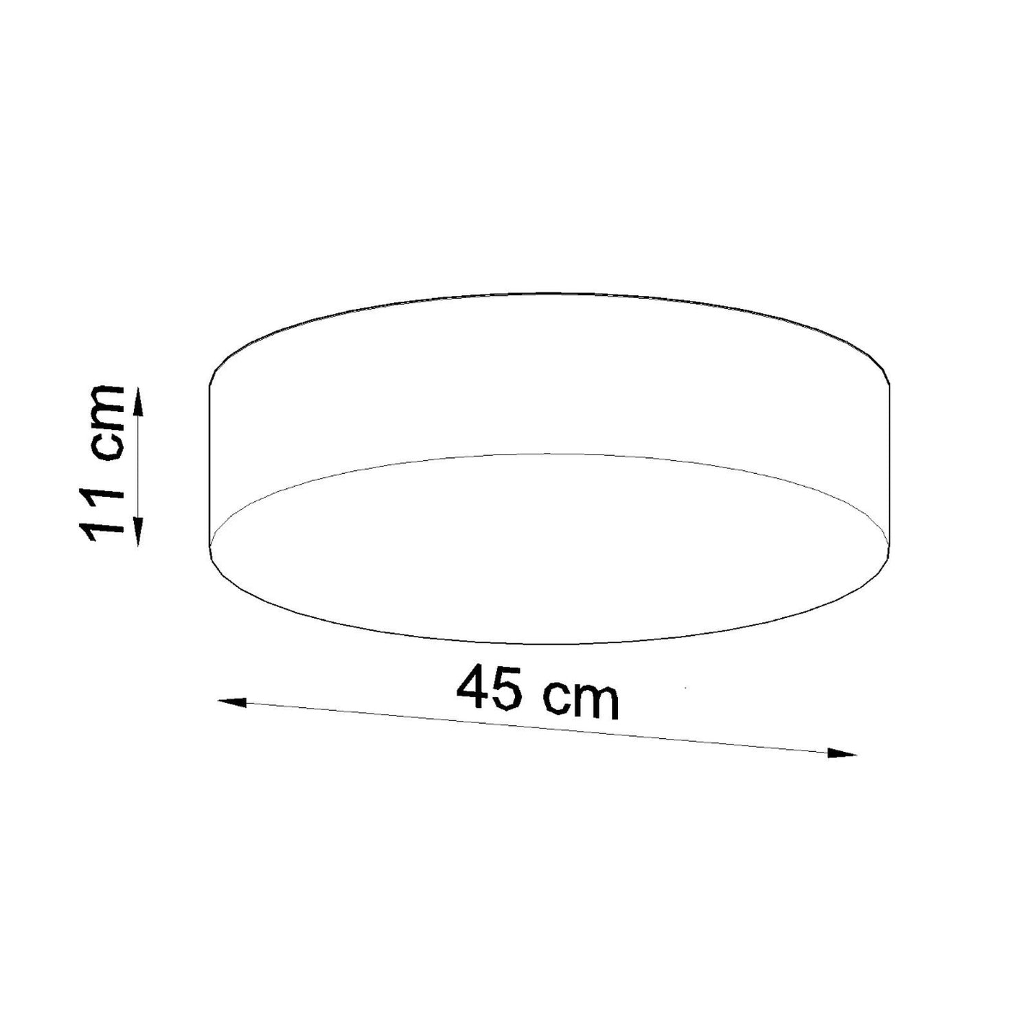 Schéma des dimensions du plafonnier Arena 45 : diamètre 45 cm, hauteur 11 cm