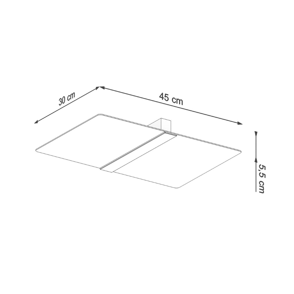 Schéma des dimensions du plafonnier Azalia : largeur 45 cm, profondeur 30 cm, hauteur 5,5 cm