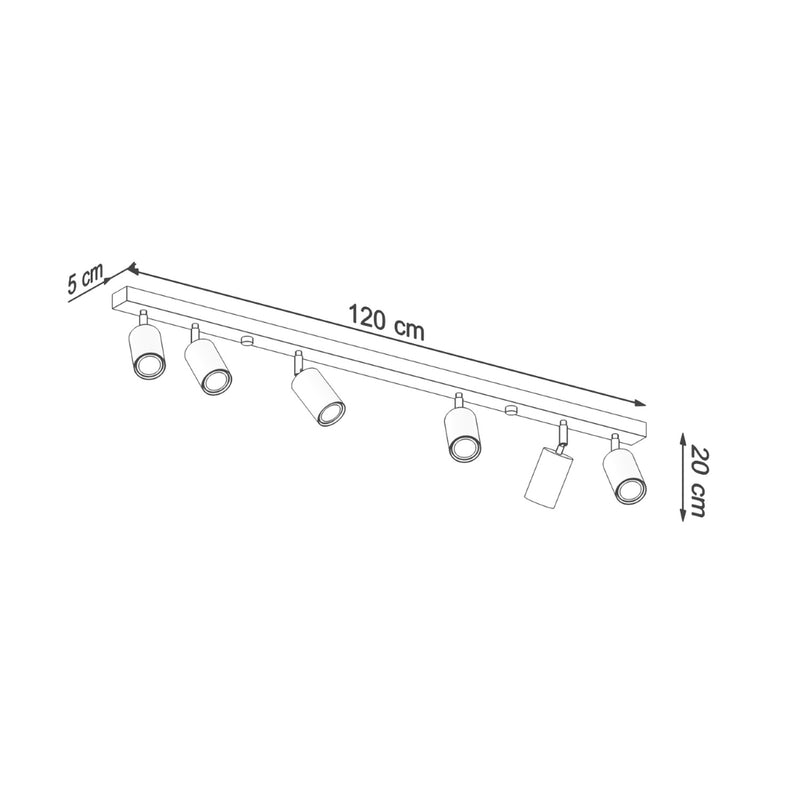Dimensions Plafonnier Berg 6 spots bois naturel GU10