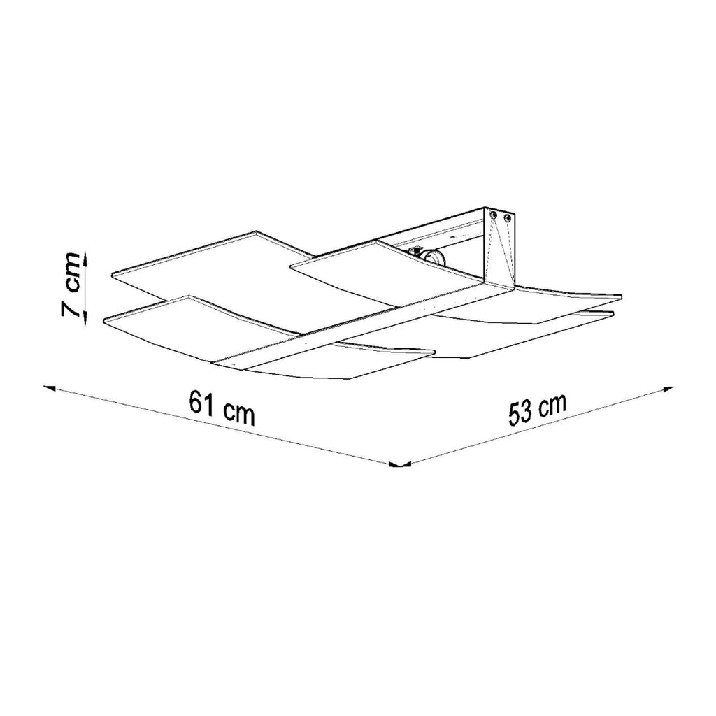Dimensions du plafonnier Celia, longueur 61 cm, largeur 53 cm, épaisseur 7 cm