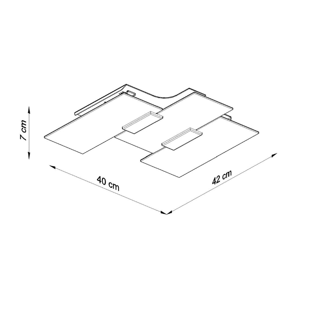 Schéma des dimensions du plafonnier Fabiano : largeur 42 cm, profondeur 40 cm, hauteur 7 cm