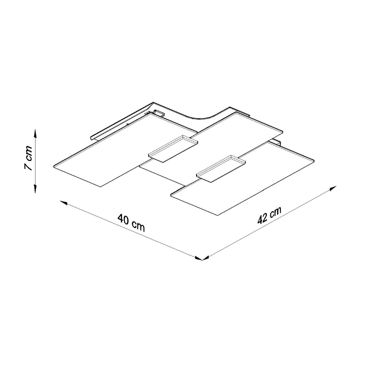 Schéma des dimensions du plafonnier Fabiano : largeur 42 cm, profondeur 40 cm, hauteur 7 cm
