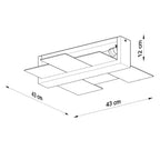 Schéma des dimensions du plafonnier Feniks 2 : hauteur 12 cm, largeur 43 cm, profondeur 43 cm