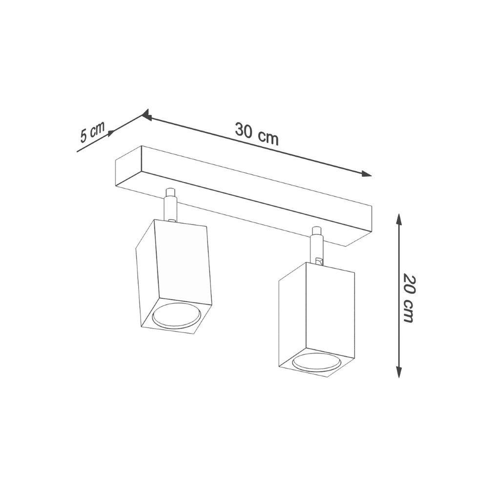 Schéma des dimensions du plafonnier Keke 2 : réglette 30 cm, largeur 5 cm, hauteur 20 cm