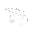 Schéma des dimensions du plafonnier Keke 2 : réglette 30 cm, largeur 5 cm, hauteur 20 cm