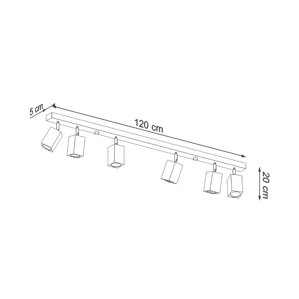 Schéma des dimensions du plafonnier Keke 6 : réglette 120 cm, largeur 5 cm, hauteur 20 cm
