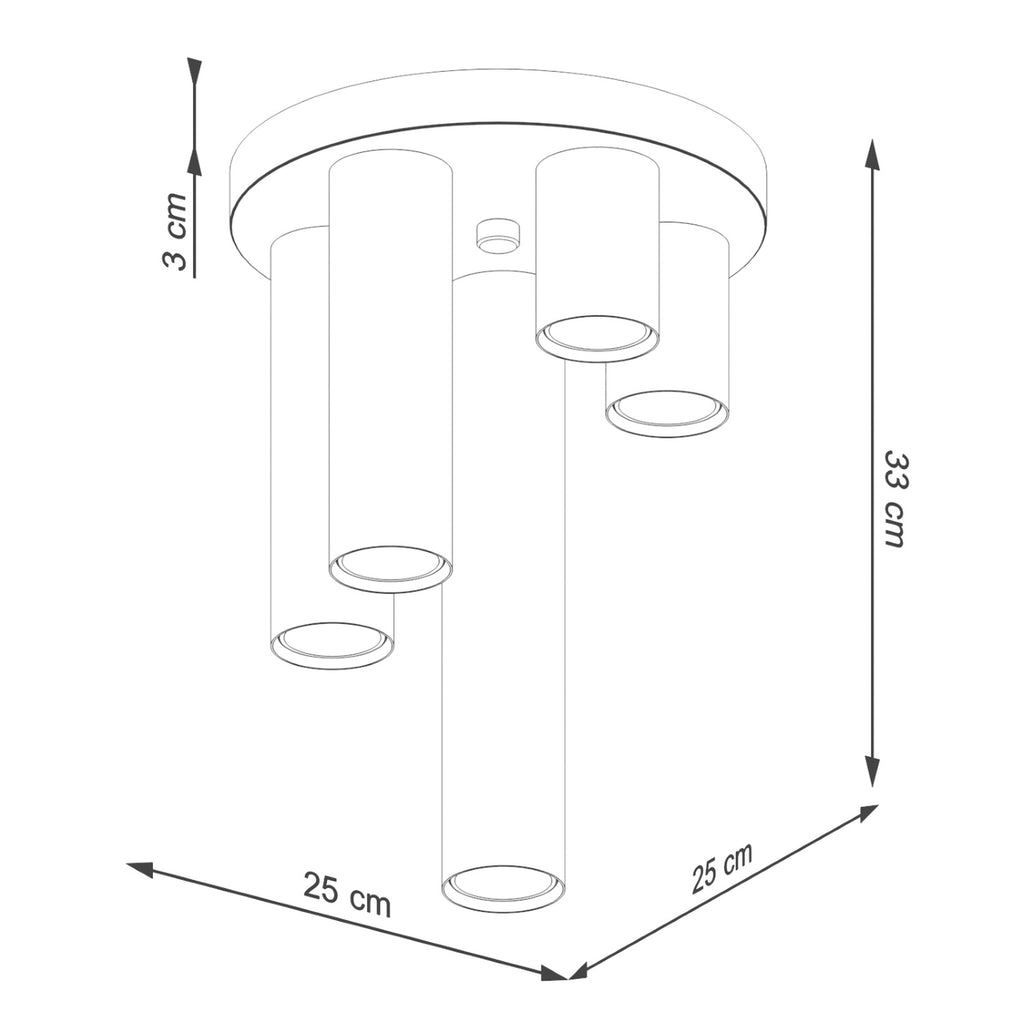 Schéma coté : Plafonnier Lagos 5 tubes métal blanc GU10