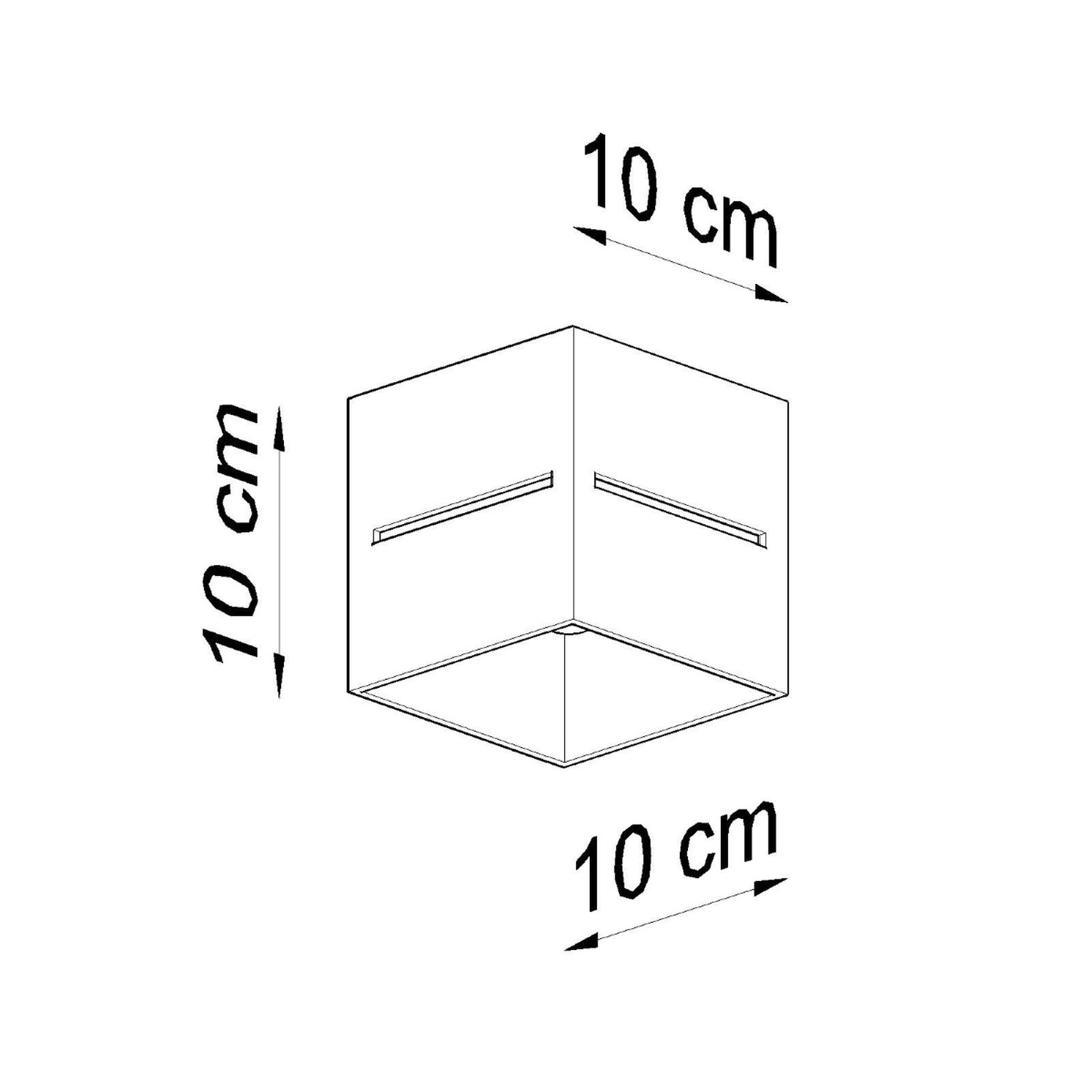 Schéma des dimensions du plafonnier Lobo : 10 x 10 cm, hauteur 10 cm