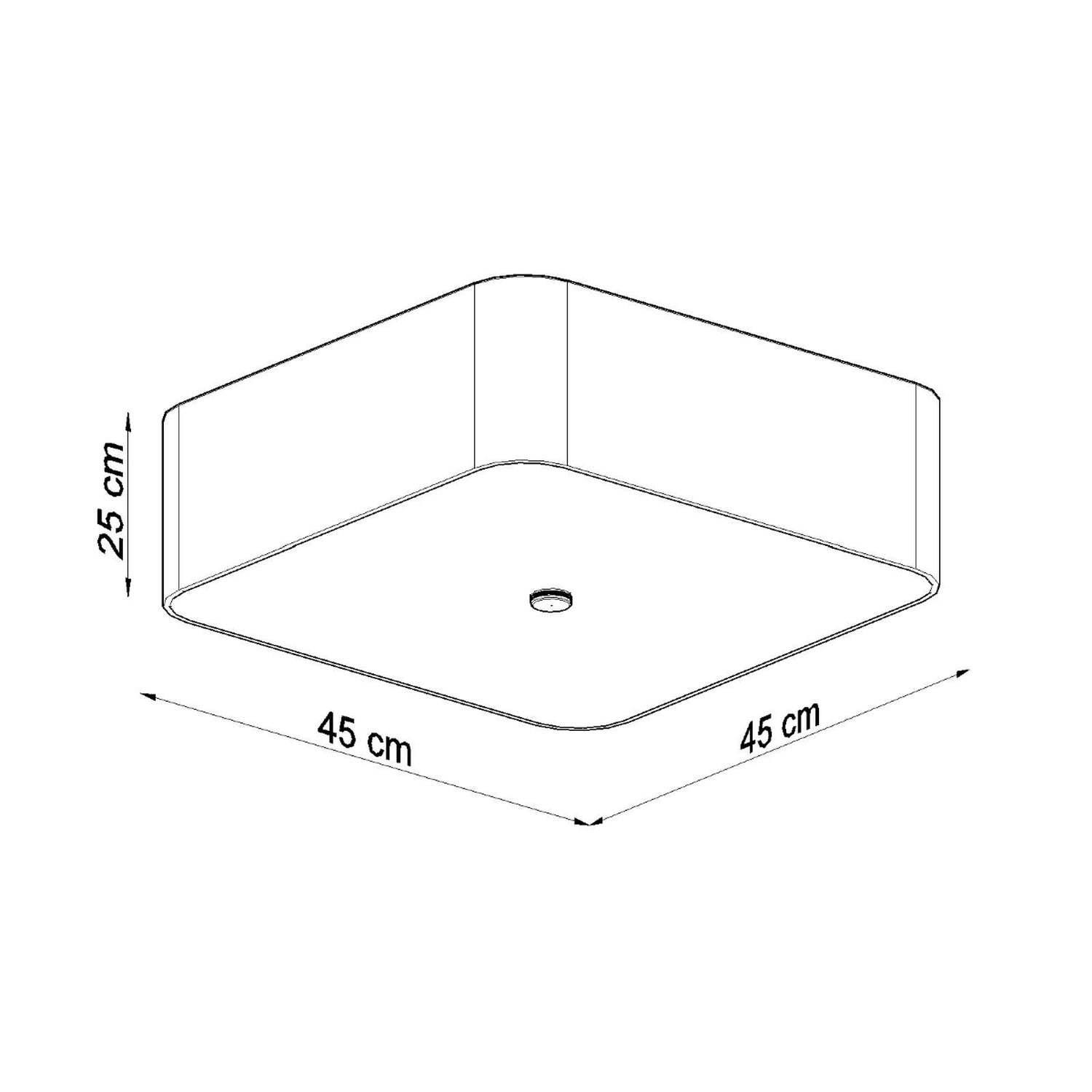 Schéma des dimensions du plafonnier Lokko 45, carré de 45 cm, hauteur 25 cm