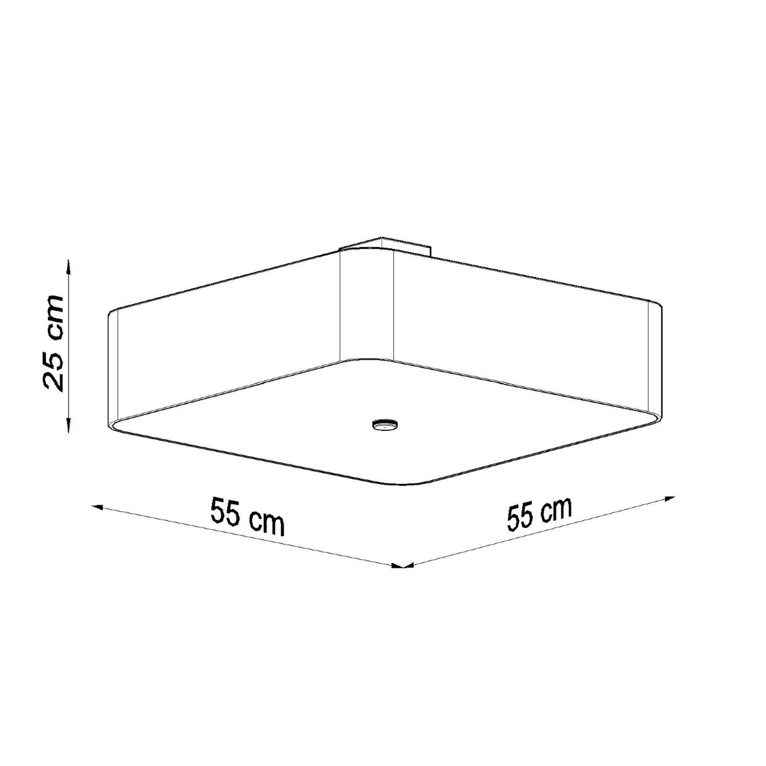 Schéma des dimensions du plafonnier Lokko 55, carré de 55 cm, hauteur 25 cm
