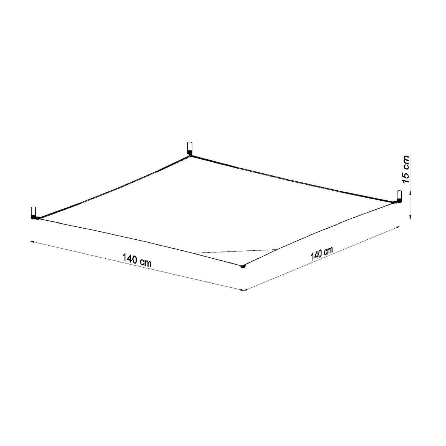 Schéma des dimensions du plafonnier Luna 4, 140 sur 140 cm, retombée 15 cm