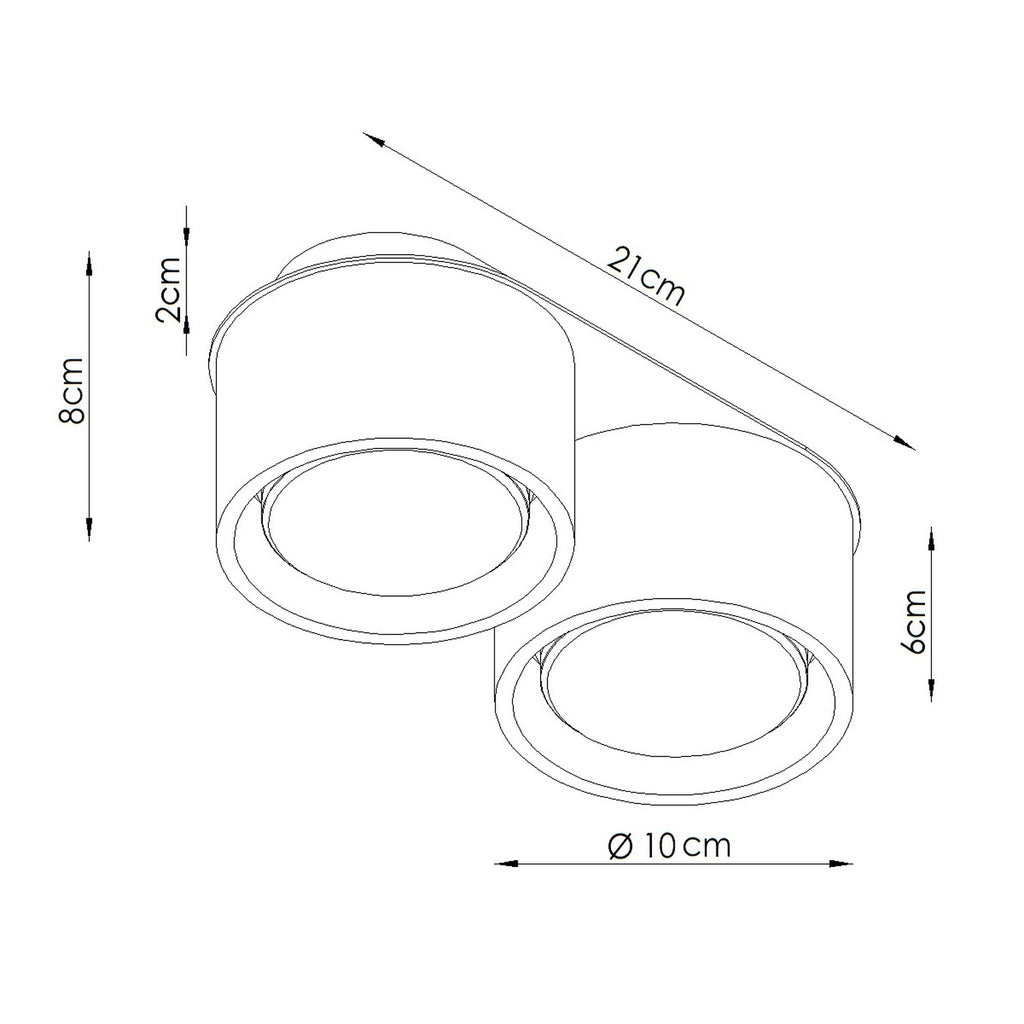 Schéma coté : Plafonnier Modo 2 aluminium bleu azur Gx53