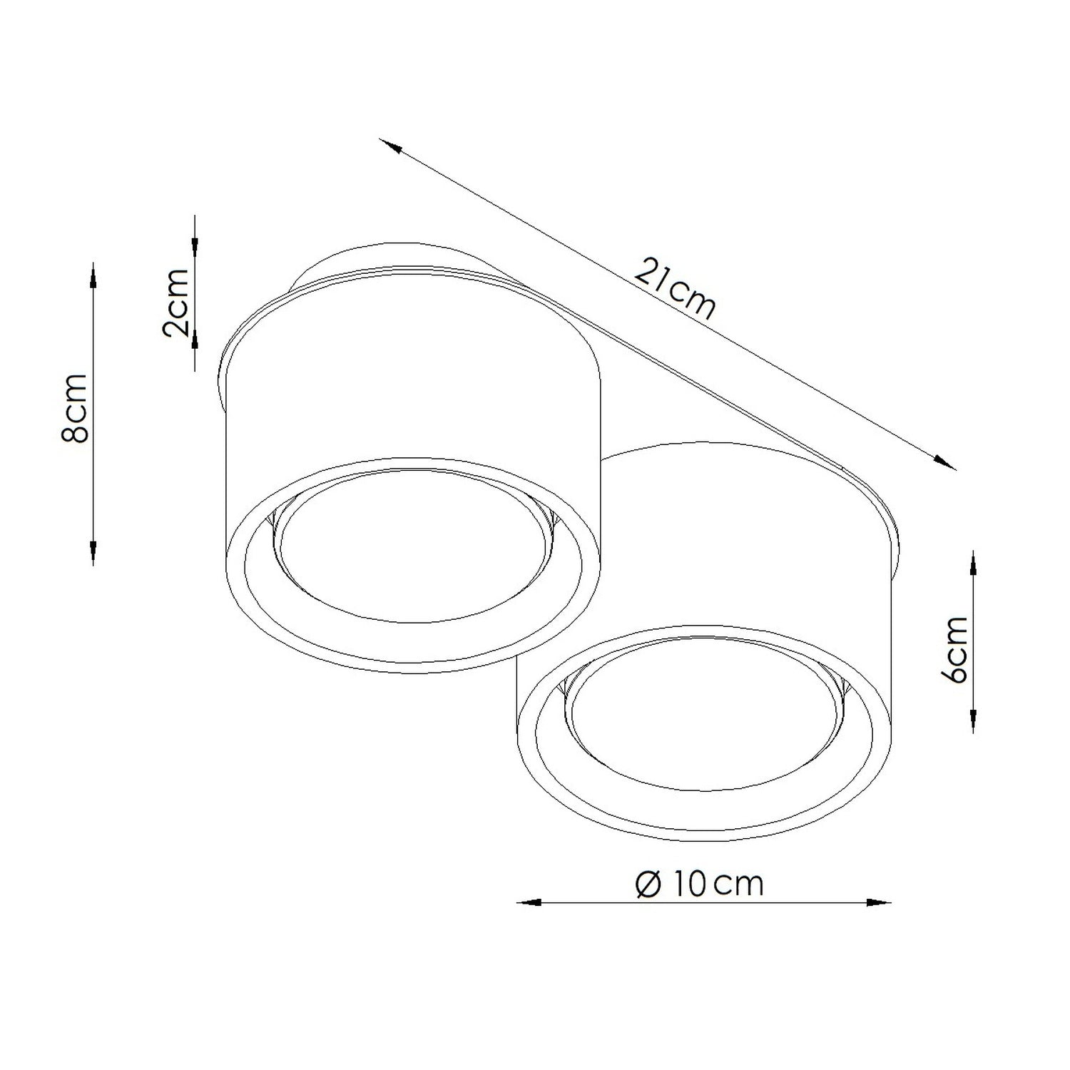 Schéma coté : Plafonnier Modo 2 aluminium rose Gx53