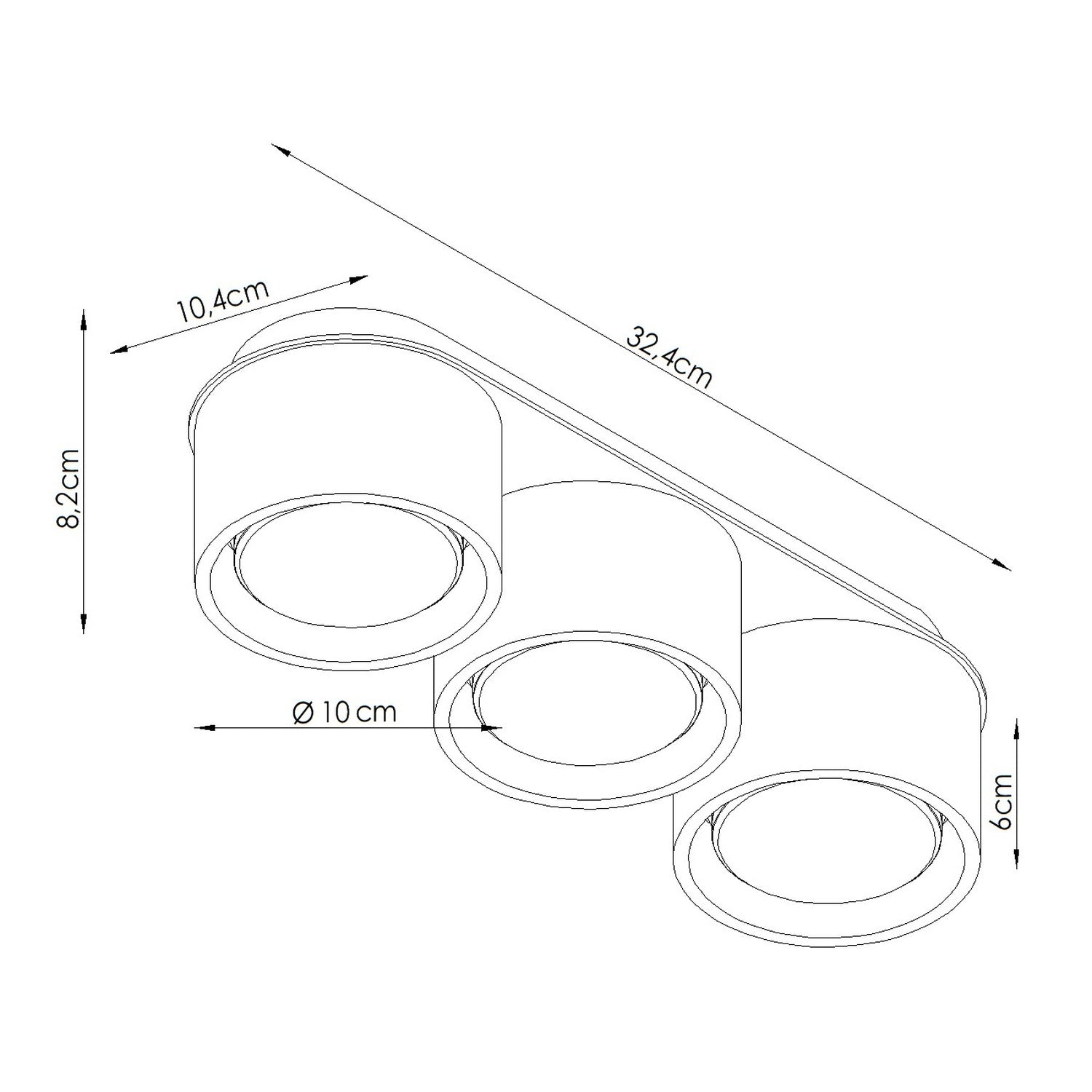 Schéma coté : Plafonnier Modo 3 aluminium blanc Gx53