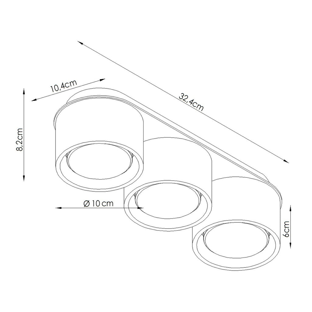 Schéma coté : Plafonnier Modo 3 aluminium bleu outremer Gx53