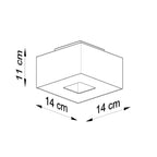 Schéma des dimensions du plafonnier Mono 1 : hauteur 11 cm, largeur 14 cm, profondeur 14 cm