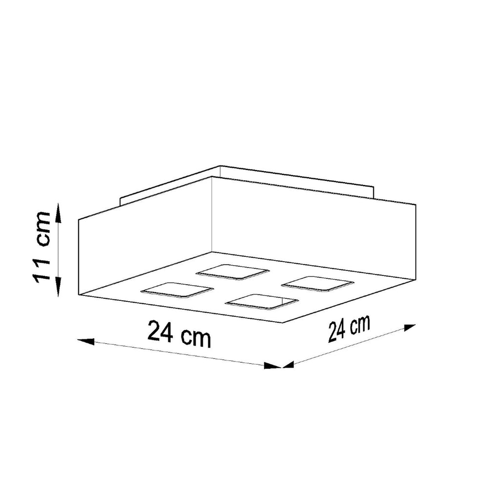 Schéma des dimensions du plafonnier Mono 4 : hauteur 11 cm, largeur 24 cm, profondeur 24 cm