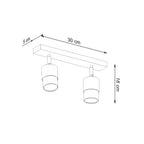 Schéma des dimensions du plafonnier Nero 2 : réglette 30 cm, largeur 5 cm, hauteur 18 cm