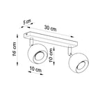 Dimensions du plafonnier Oculare 2 : longueur 30 cm, hauteur 16 cm