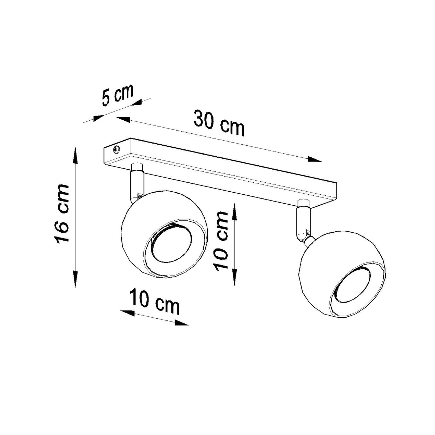 Dimensions du plafonnier Oculare 2 : longueur 30 cm, hauteur 16 cm
