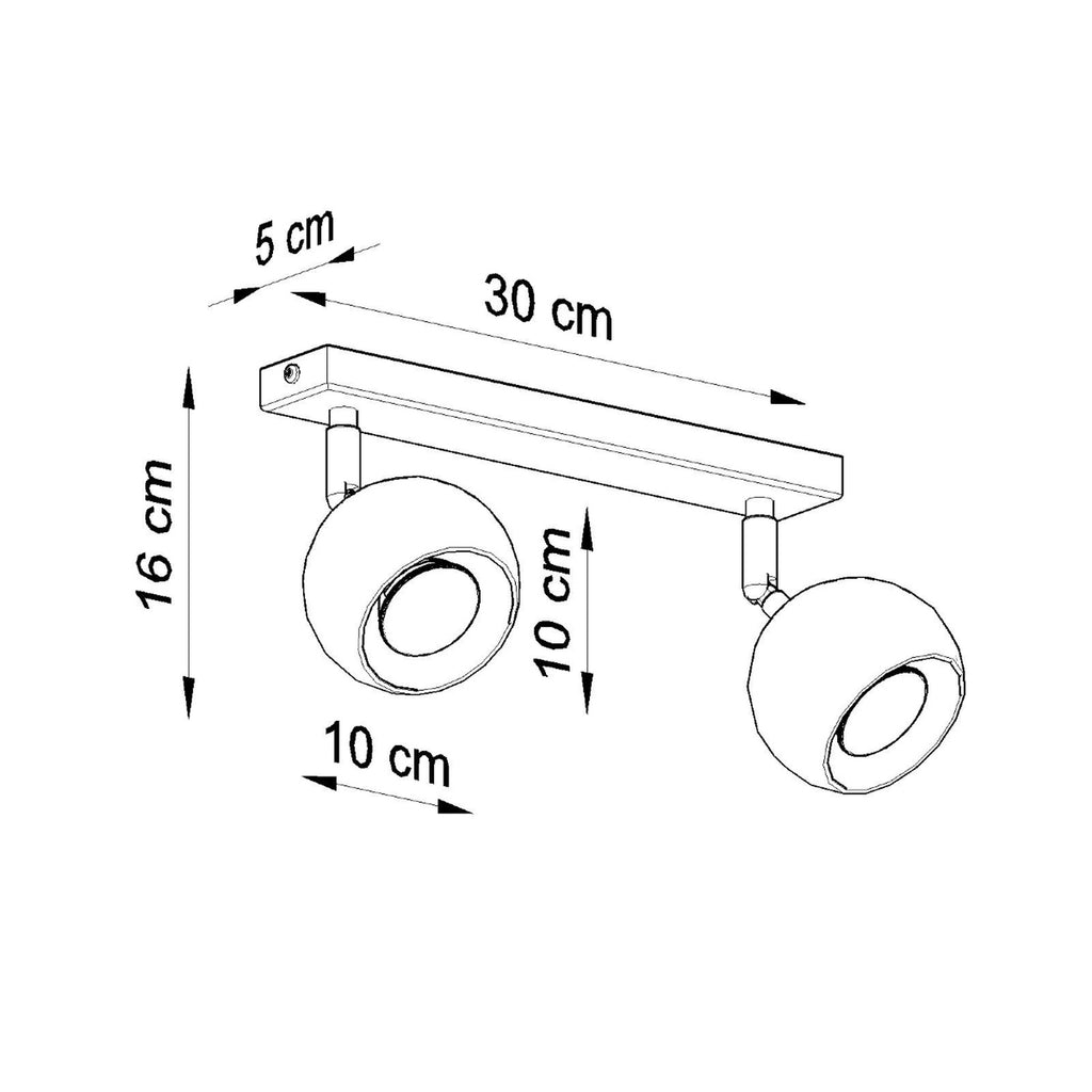 Dimensions du plafonnier Oculare 2 : longueur 30 cm, hauteur 16 cm