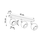 Dimensions du plafonnier Oculare 3 : longueur 45 cm, hauteur 16 cm