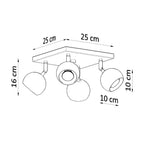 Dimensions du plafonnier Oculare 4 : platine 25 x 25 cm, hauteur 16 cm