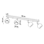 Dimensions du plafonnier Oculare 4L : longueur 80 cm, hauteur 16 cm