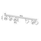 Dimensions du plafonnier Oculare 6L : longueur 118 cm, hauteur 16 cm
