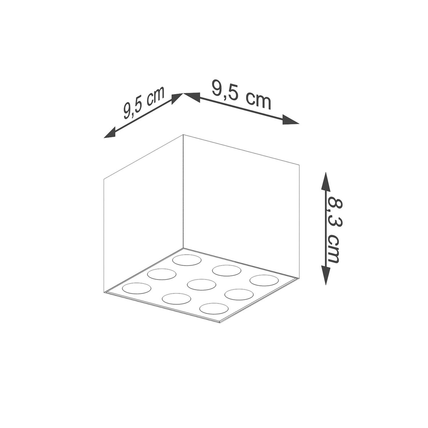 Schéma coté du Plafonnier Ozzy LED carré aluminium noir