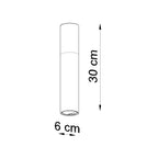 Schéma des dimensions du plafonnier Pablo, tube de 30 cm et diamètre 6 cm