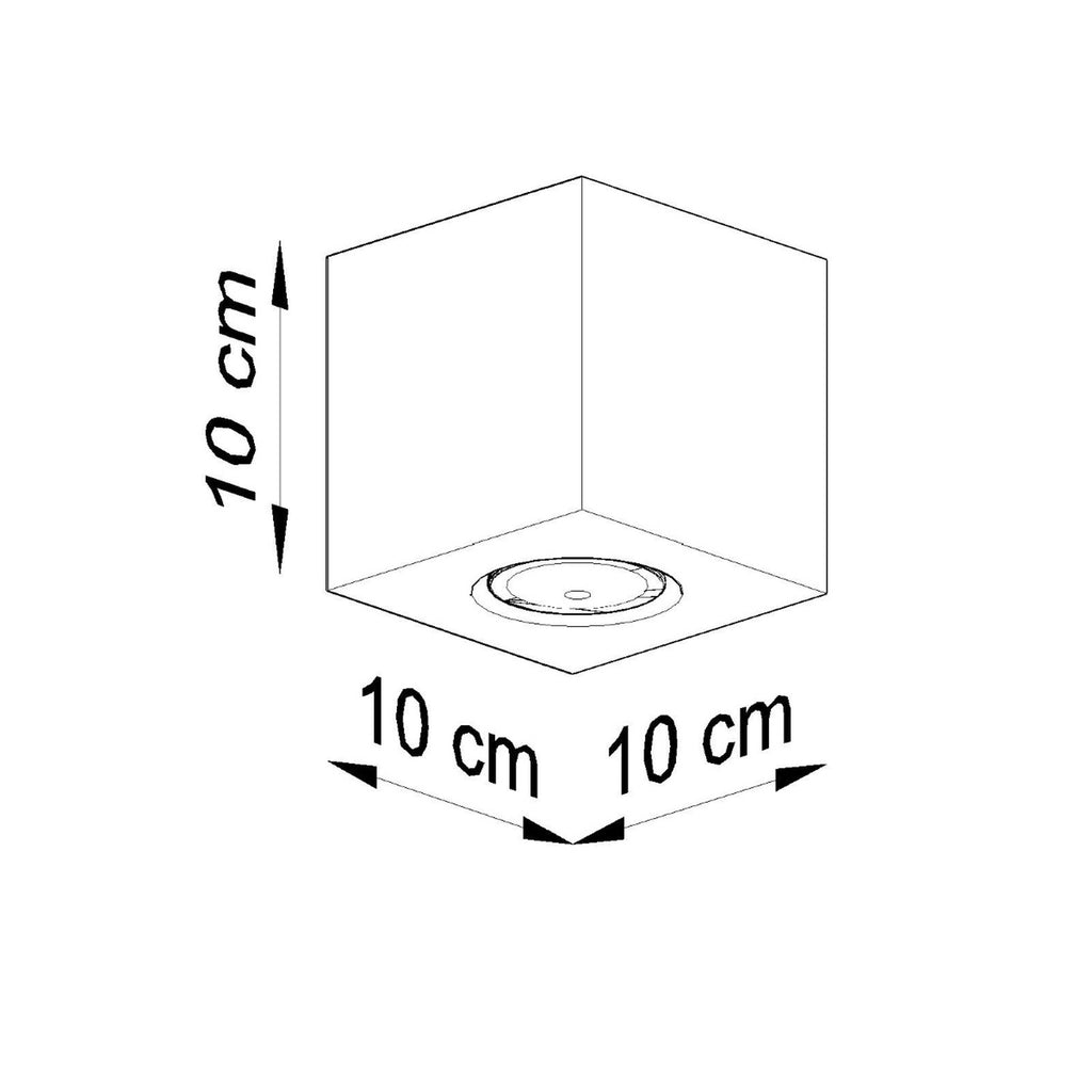 Schéma des dimensions du plafonnier Quad : 10 x 10 x 10 cm