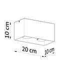 Dimensions du plafonnier Quad Maxi : 20 x 10 x 10 cm
